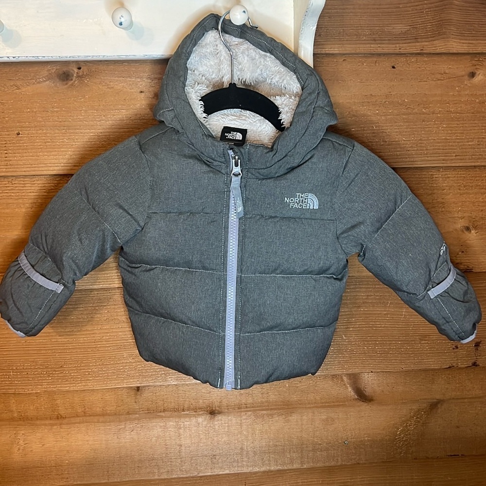 North Face Puffer 550 Quilt Zip Hood Fleece Heavy Long Sleeve Mitten Ski Jacket